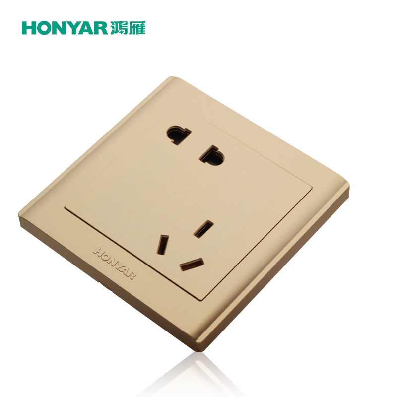 鴻雁香檳金斜五孔插座 家裝品質與美觀的完美融合理性推薦